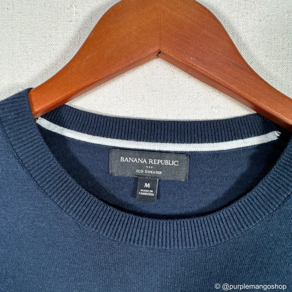 BANANA REPUBLIC Eco Crewneck Navy Blue Sweater | Cotton Blend‎ | Men's MEDIUM